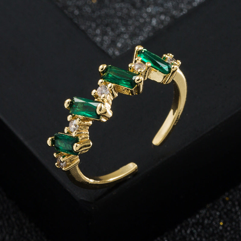 Adjustable Open Design Ring in Gold Tone Micro-Set Zircon