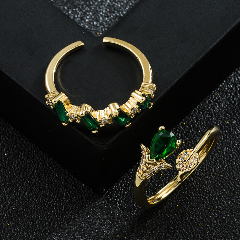 Adjustable Open Design Ring in Gold Tone Micro-Set Zircon