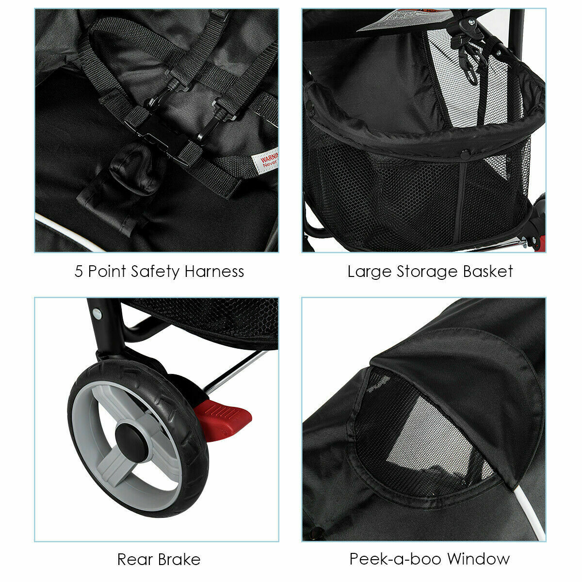 Foldable Lightweight Baby Stroller with 5-Point Safety System