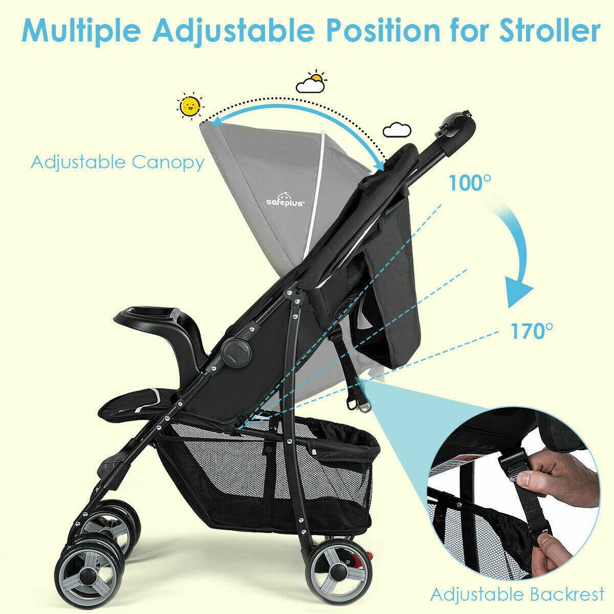 Foldable Lightweight Baby Stroller with 5-Point Safety System