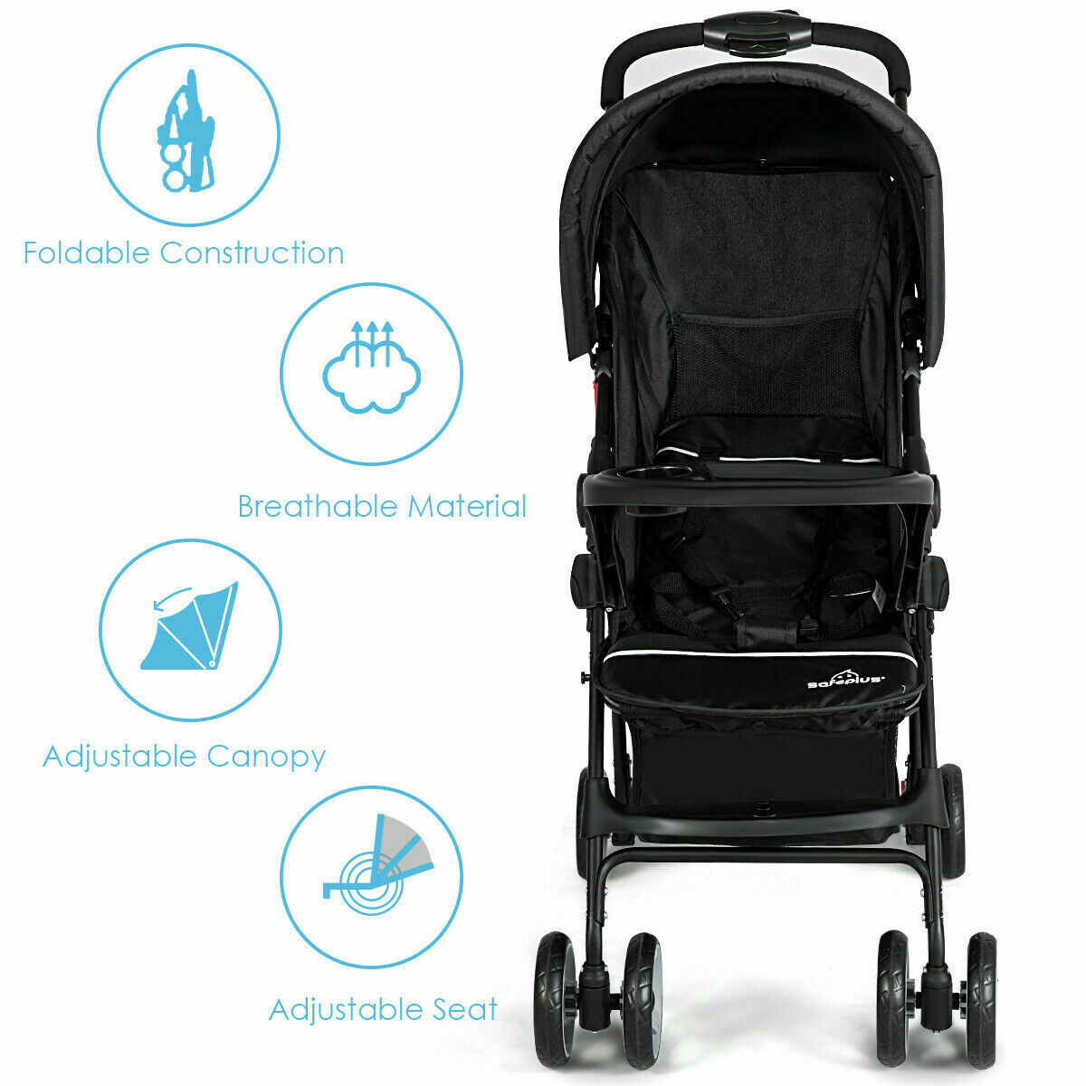 Foldable Lightweight Baby Stroller with 5-Point Safety System