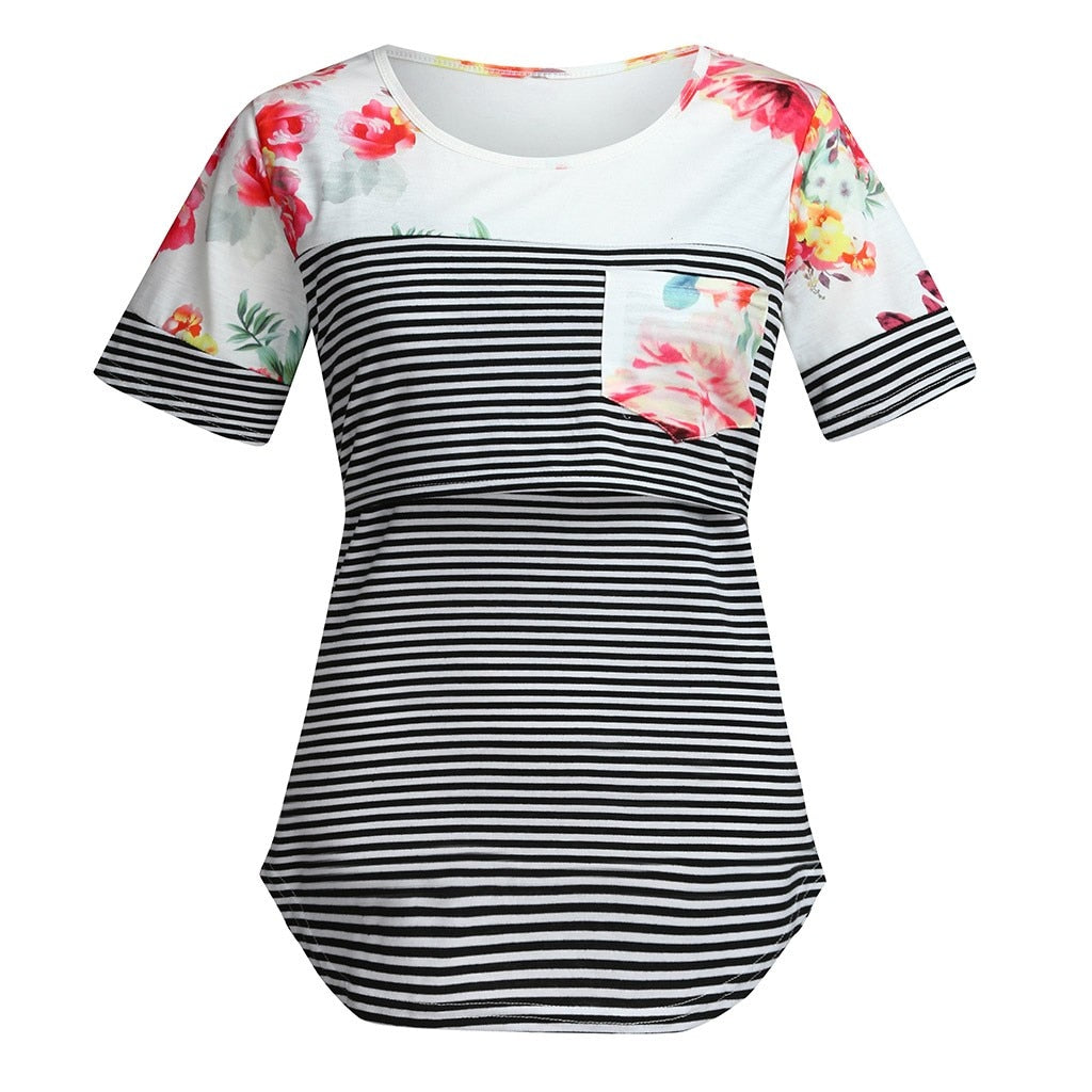 Minka Floral Stripe Maternity/Nursing Blouse
