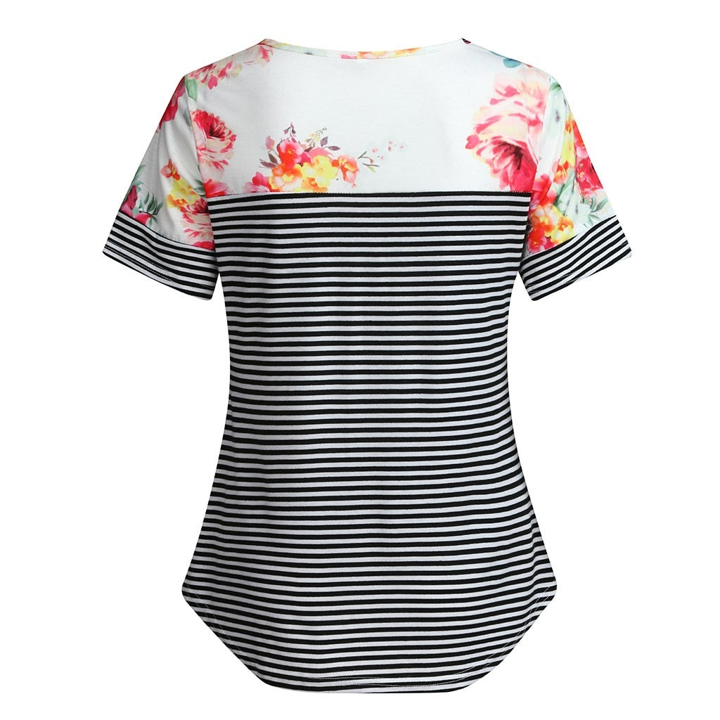 Minka Floral Stripe Maternity/Nursing Blouse