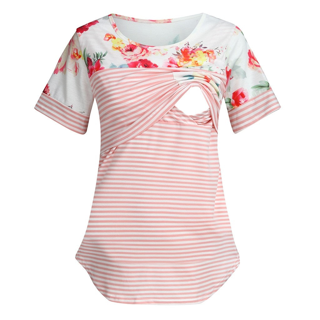 Minka Floral Stripe Maternity/Nursing Blouse