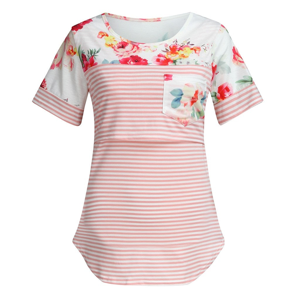 Minka Floral Stripe Maternity/Nursing Blouse