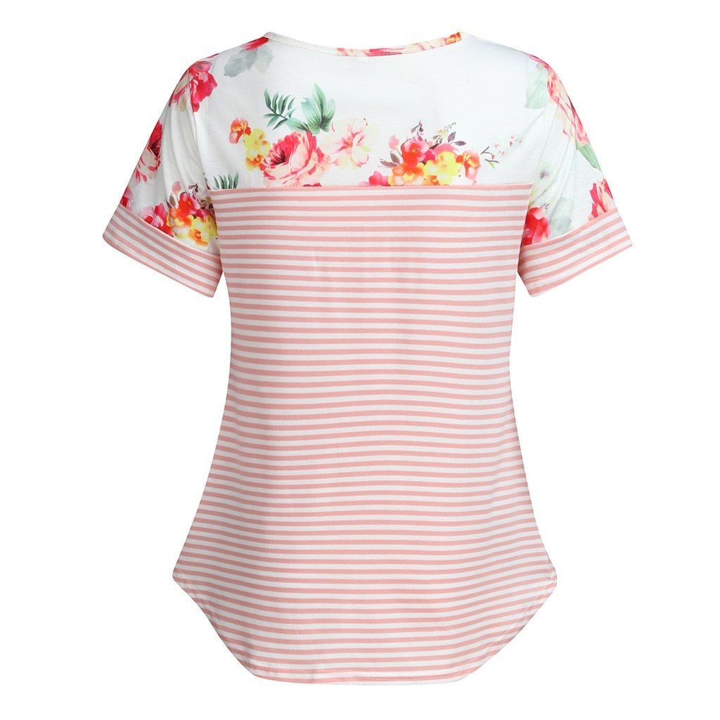 Minka Floral Stripe Maternity/Nursing Blouse