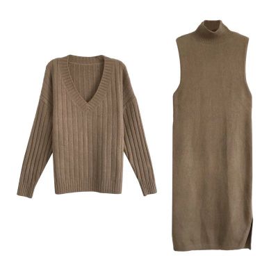 Meg Maternity Mock Neck Dress and V-Neck Sweater Set - Plus Sizes Available