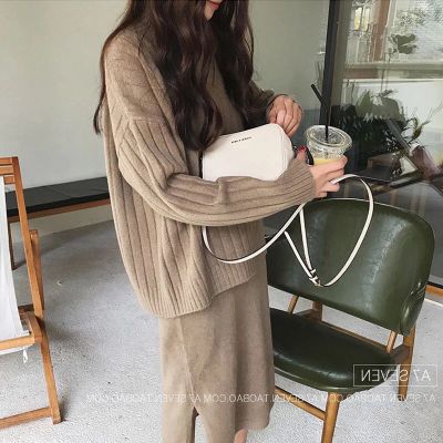 Meg Maternity Mock Neck Dress and V-Neck Sweater Set - Plus Sizes Available
