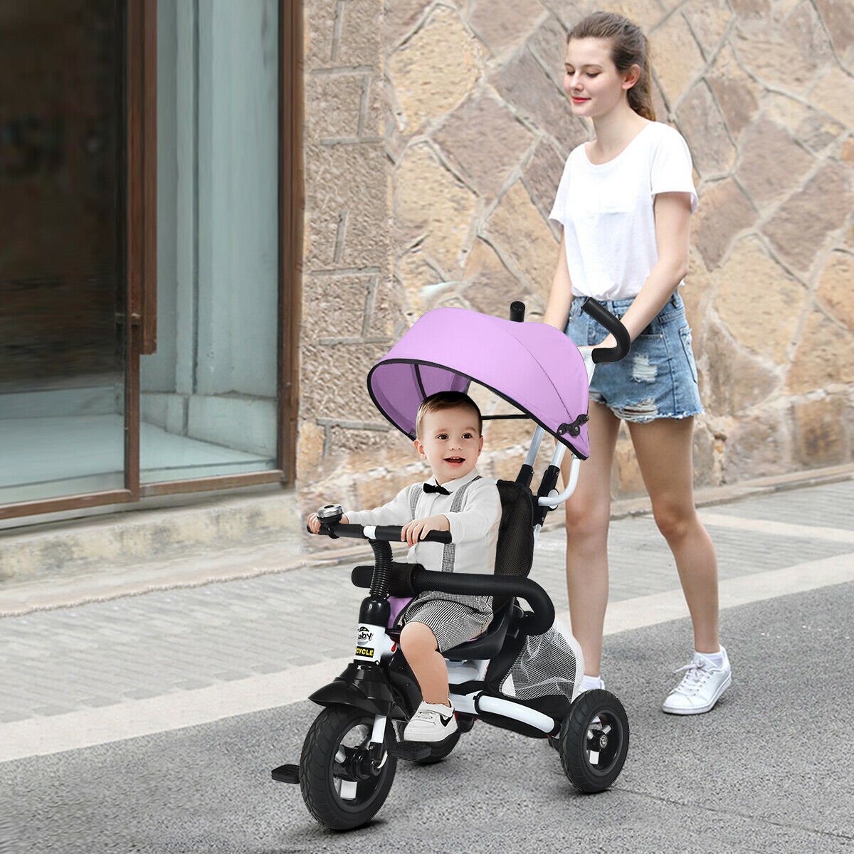 6-In-1 Kids Baby Stroller Tricycle Bike w/ Canopy Cover