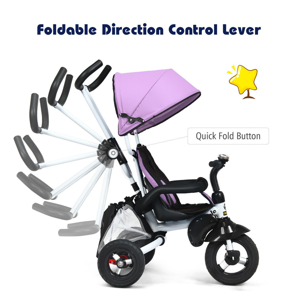6-In-1 Kids Baby Stroller Tricycle Bike w/ Canopy Cover