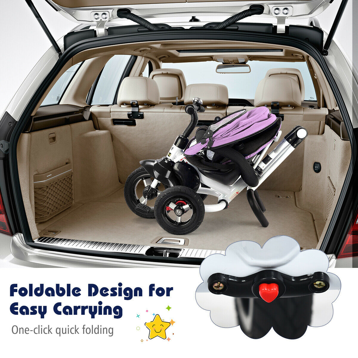 6-In-1 Kids Baby Stroller Tricycle Bike w/ Canopy Cover