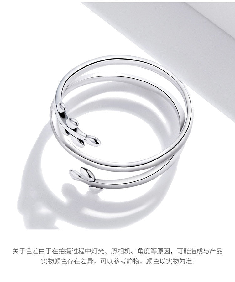 Olive Leaf Branch Sterling Silver Ring - Adjustable Open Size