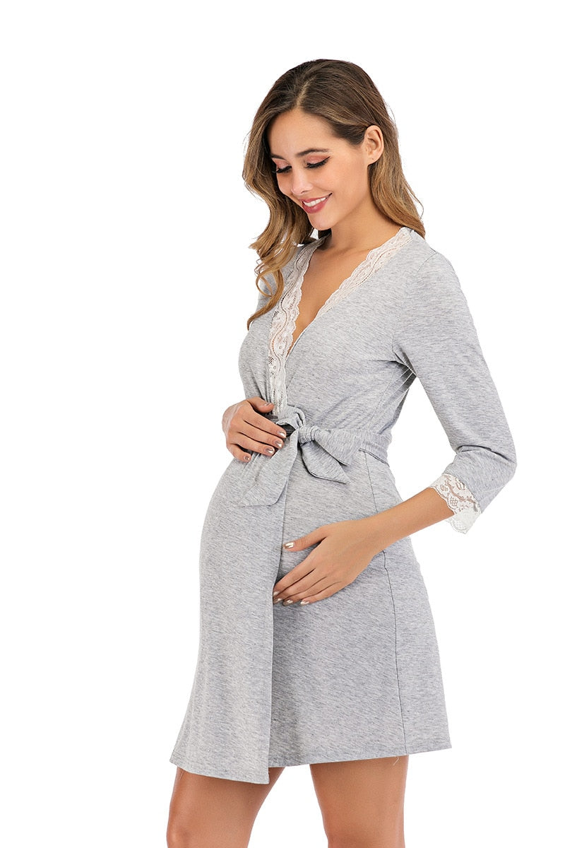 Karlie Nursing and Maternity Lace Trim Short Robe Loungewear