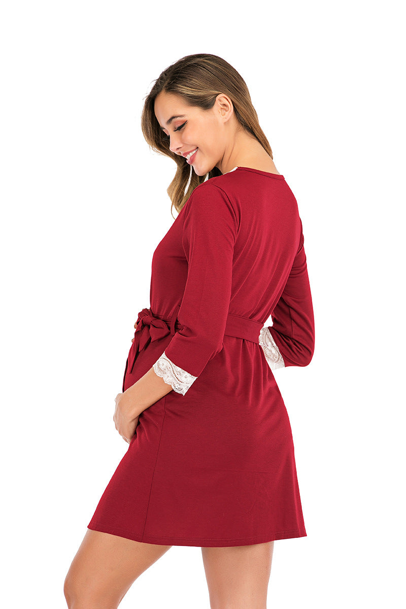 Karlie Nursing and Maternity Lace Trim Short Robe Loungewear
