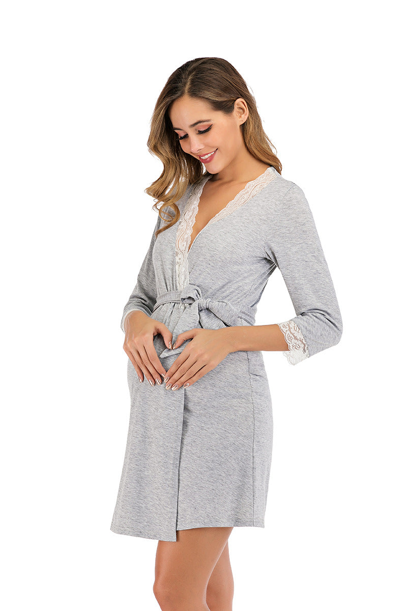 Karlie Nursing and Maternity Lace Trim Short Robe Loungewear