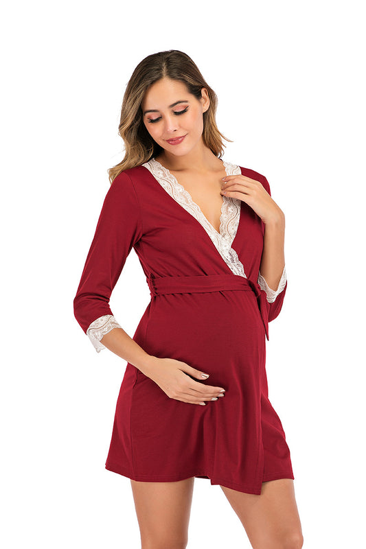 Karlie Nursing and Maternity Lace Trim Short Robe Loungewear